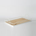 Rectangular Metal & Wood Decorative Tray — Rustic White Accent for Home