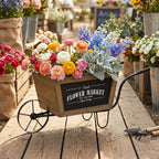 Farmhouse Wheelbarrow Planter with Flower Market Sign - Wood & Iron