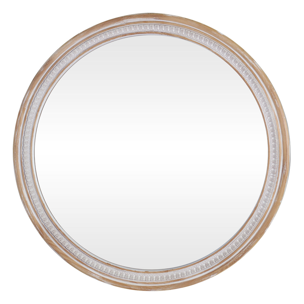 30" Round Solid Wood Farmhouse Wall Mirror - Rustic Boho Circle Mirror