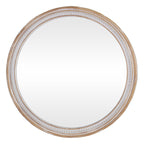30" Round Solid Wood Farmhouse Wall Mirror - Rustic Boho Circle Mirror