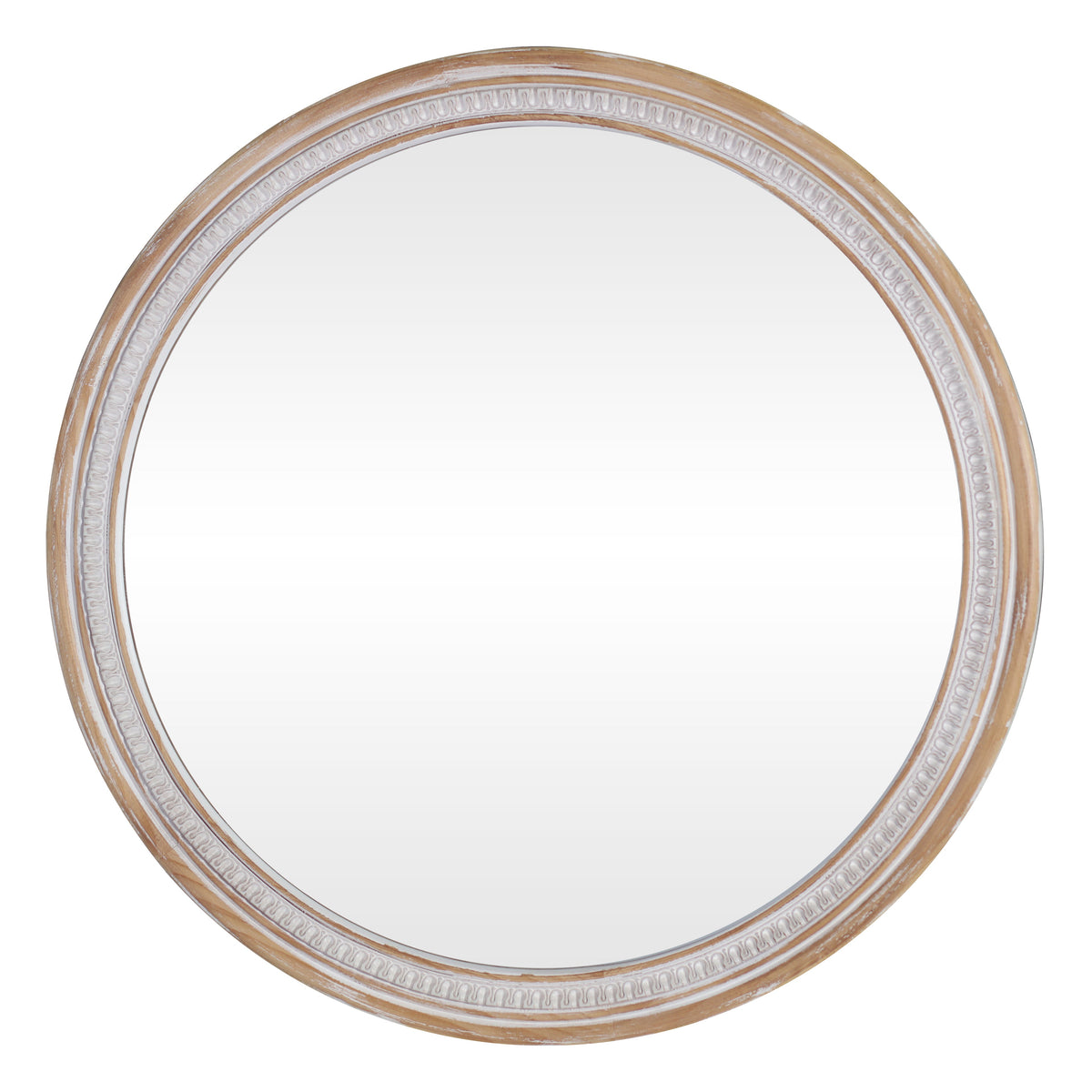 30" Round Solid Wood Farmhouse Wall Mirror - Rustic Boho Circle Mirror
