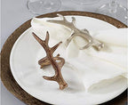 Fennco Styles Rustic Antler Design Aluminum Napkin Rings, Set of 4- Bronze Branch Napkin Holders for Home Decor, Banquets, Holiday and Special Occasions