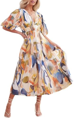 Sissyaki Women's Floral Smocked Midi Dress