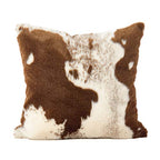 Fennco Styles Rustic Faux Fur Cow Hide 18 x 18 Inch Decorative Throw Pillow with Case & Insert – Brown Fur Pillow for Couch, Bedroom and Living Room Décor