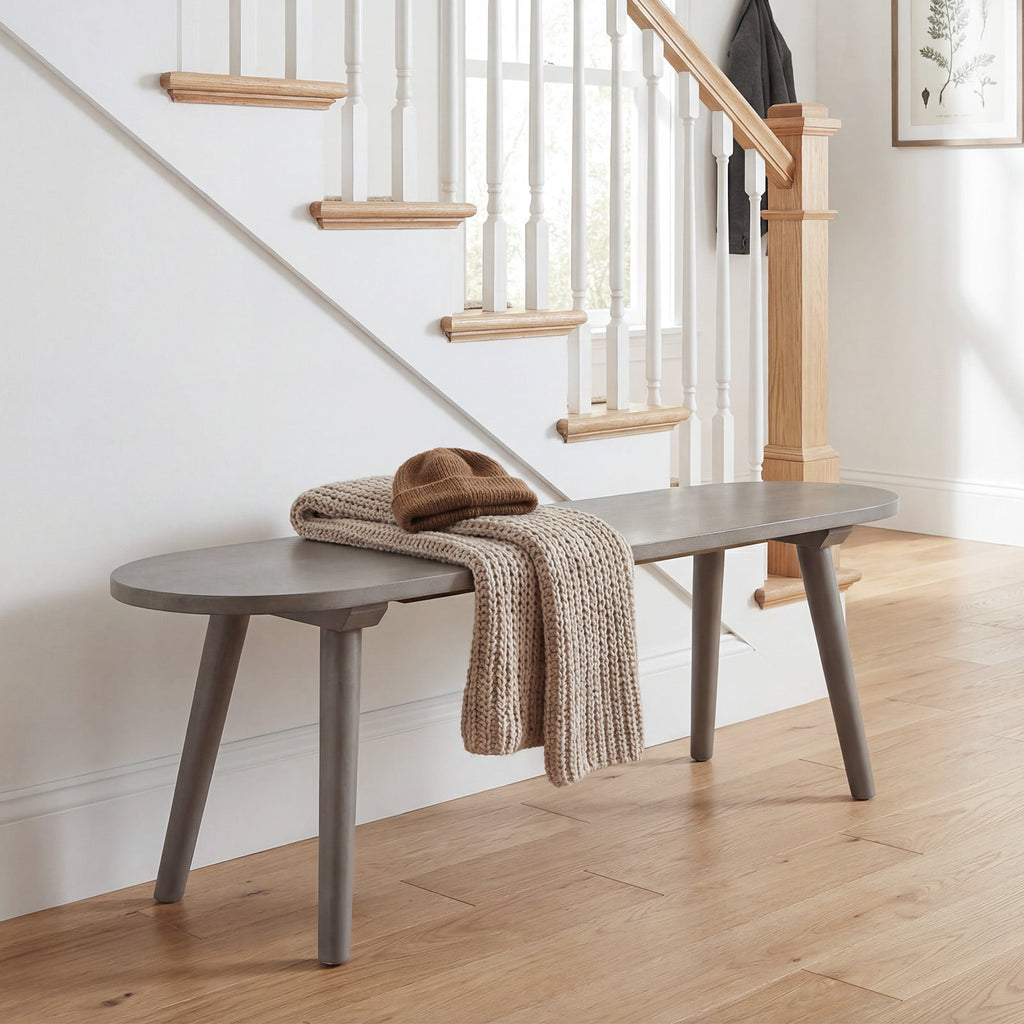 43 Inch Solid Wood Farmhouse Dining Bench Rustic Wooden Entryway Bench with Rubber Wood Legs-Gray