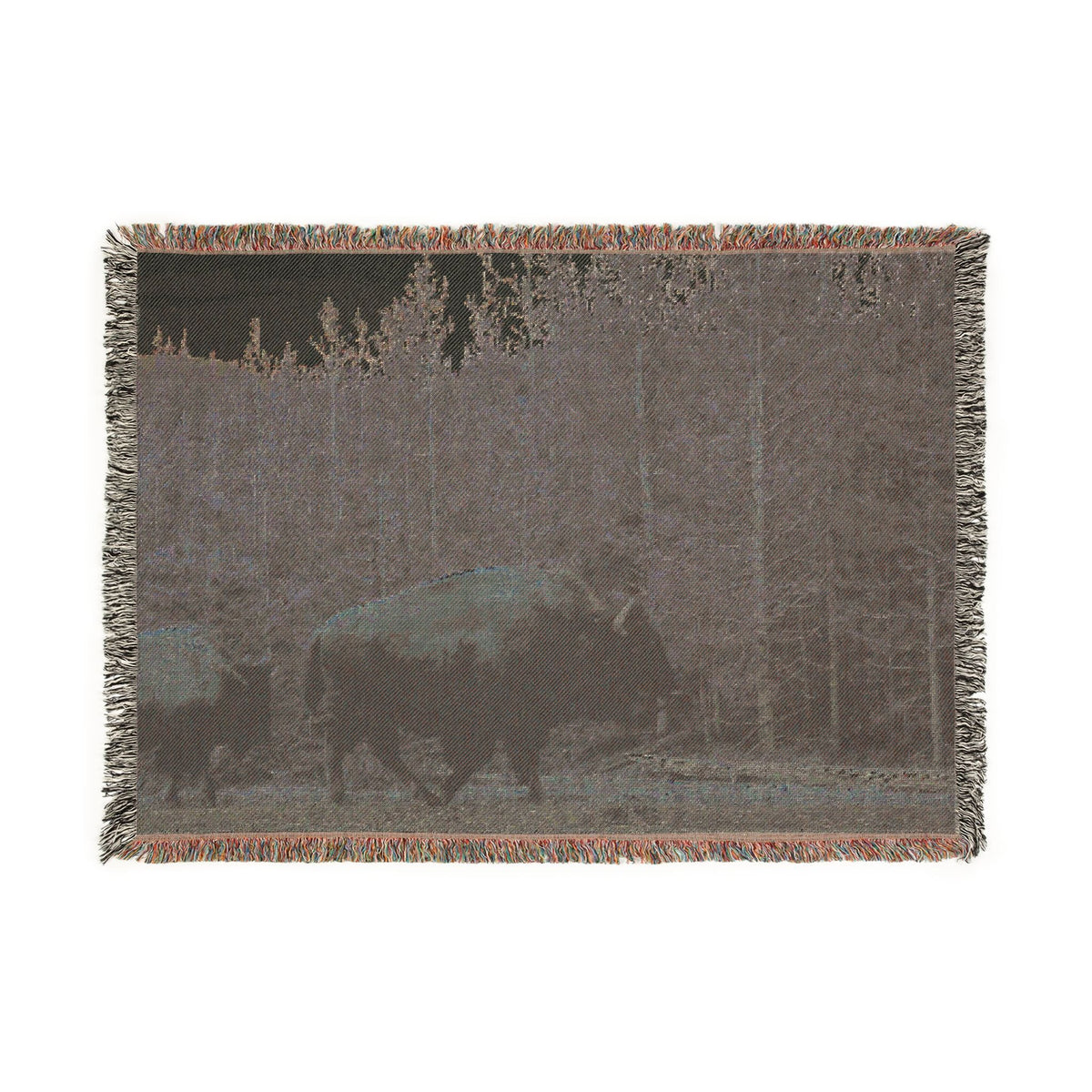 Bison Woven Throw Blanket — Rustic Woodland Home Decor