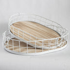 Oval Metal & Wood Decorative Tray — Rustic White Accent Tray for Home — product image