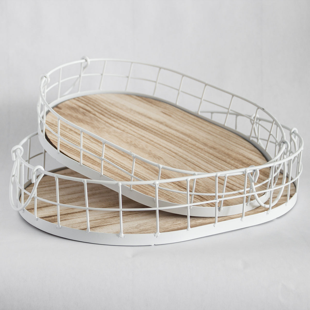Oval Metal & Wood Decorative Tray — Rustic White Accent Tray for Home — product image