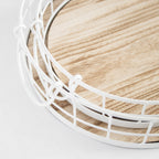 Oval Metal & Wood Decorative Tray — Rustic White Accent Tray for Home