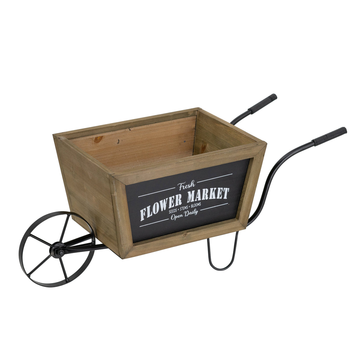 Farmhouse Wheelbarrow Planter with Flower Market Sign - Wood & Iron