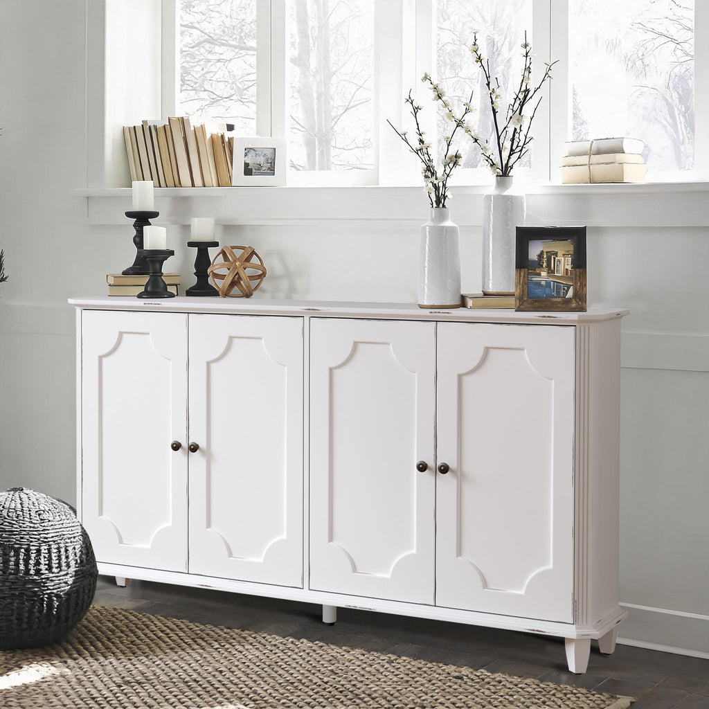 Vintage Distressed Sideboard Buffet Cabinet with Ample Storage - Distressed White