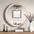 30" Round Solid Wood Farmhouse Wall Mirror - Rustic Boho Circle Mirror