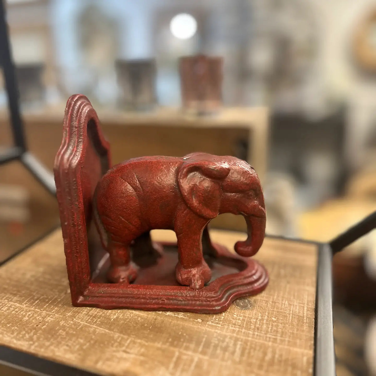 Antiqued Red Cast-Iron Elephant Bookend