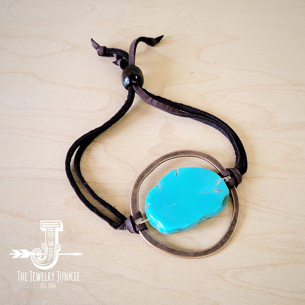 Turquoise Bracelet w/ Stone Slab & Adjustable Ties 010i