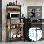 4-Tier Kitchen Bakers Rack with Power Outlet and 8 Hooks-Rustic Brown