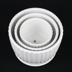 3-Piece White Ceramic Planter Pot Set with Vertical Fluted Design & Matching Saucers