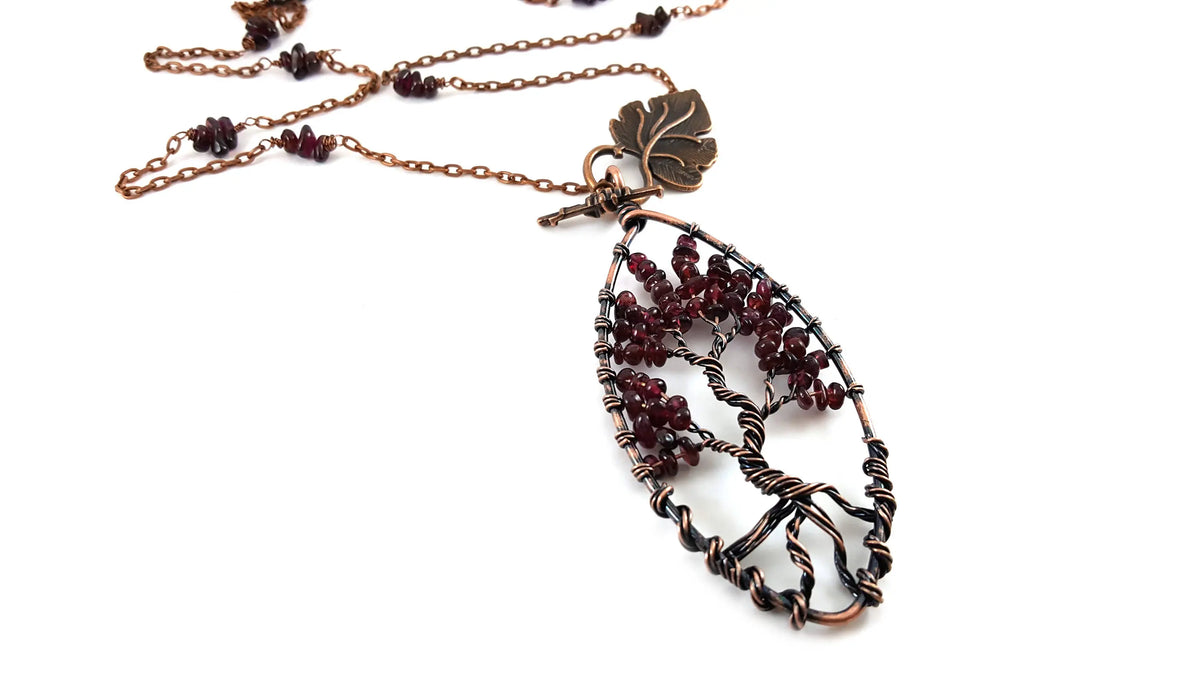 Garnet Tree of Life Pendant Necklace – Copper