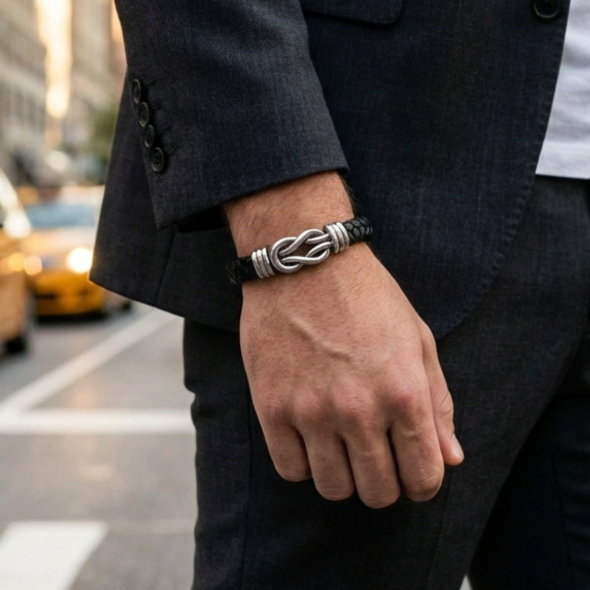 Men's Genuine Braided Leather Kensington Bracelet
