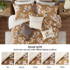 7-Piece Queen Vin Floral Comforter Set with Floral Design - Terracotta