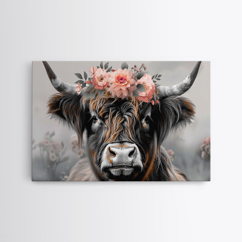 Framed Wall Art Texas Cattle, Wood Framed Canvas Print, Farmhouse Decor, Minimalist Rustic Farmhouse Painting, Vacation Home Decor, Western