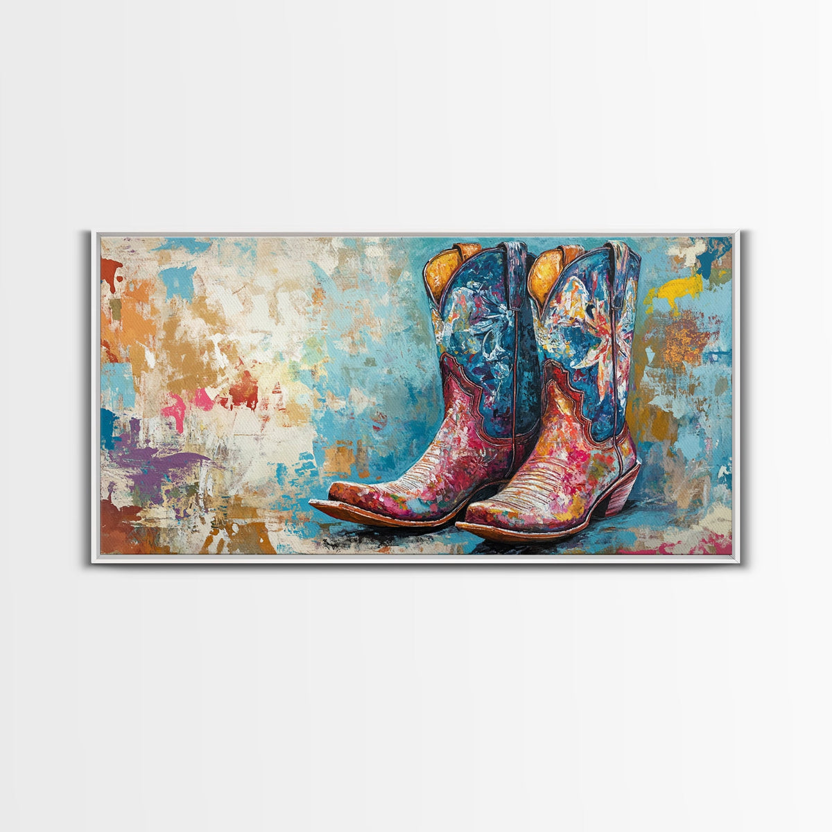 Cowboy Boots, Rustic Decor, Farmhouse Art, Western Wall Art, Vintage Americana, Southwest Wall Art, Extra Wide Art, Canvas Print