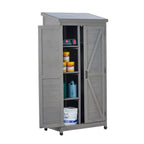 Outdoor Storage Shed with Vertical Tool Cabinet - Solid Wood, Dark Gray or Light Brown