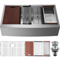 Farmhouse Kitchen Sink, 304 Stainless Steel Drop-In Sinks, Single Bowl Basin with Ledge & Accessories, Household Dishwasher Sinks for Workstation — product image