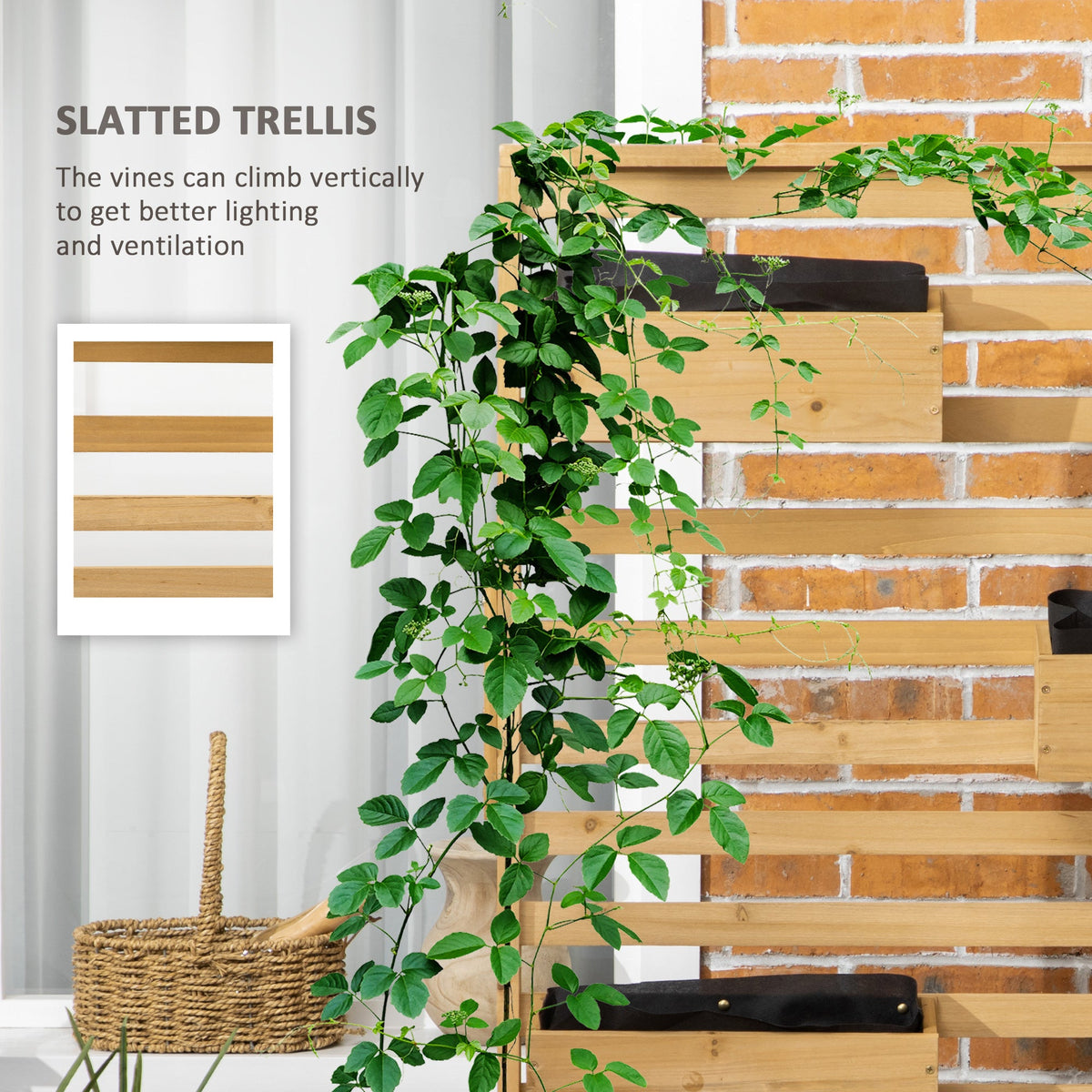 Wooden Plant Trellis Stand with 5 Planter Boxes - Natural Fir