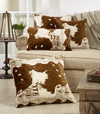 Fennco Styles Rustic Faux Fur Cowhide 18" W x 18" L Decorative Throw Pillow Case – Brown Fur Pillow Case for Couch, Bedroom and Living Room Décor