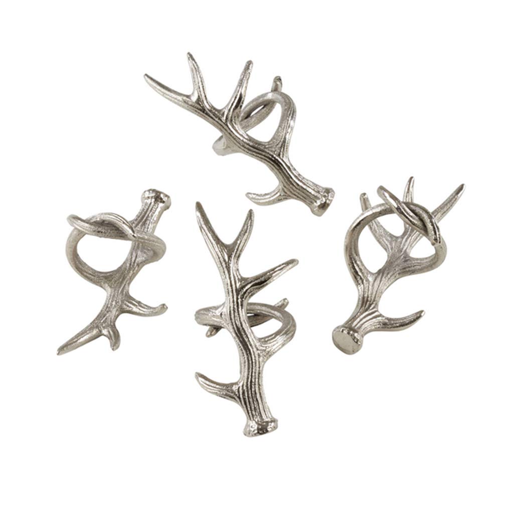 Fennco Styles Rustic Antler Design Aluminum Napkin Rings, Set of 4- Bronze Branch Napkin Holders for Home Decor, Banquets, Holiday and Special Occasions