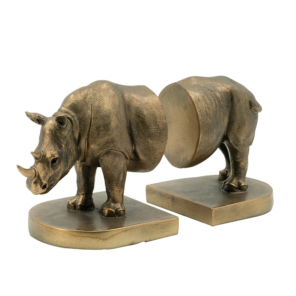 Rhino Bronze Bookends Set of 2 with Vintage-Modern Style - Bronze