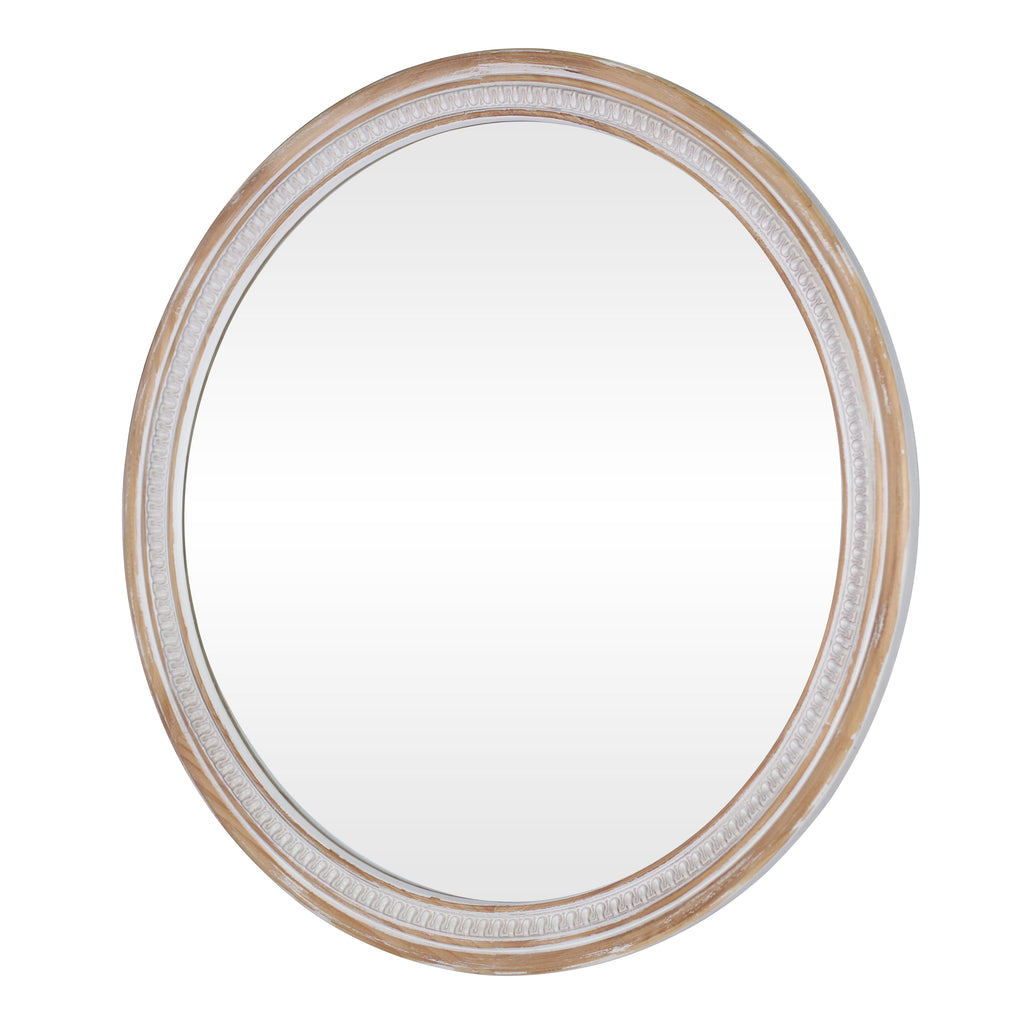 30" Round Solid Wood Farmhouse Wall Mirror - Rustic Boho Circle Mirror