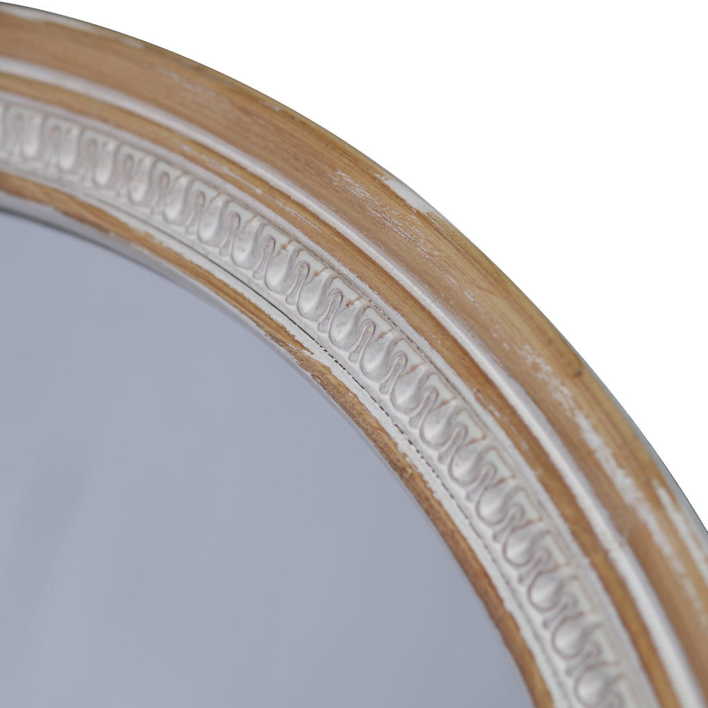 30" Round Solid Wood Farmhouse Wall Mirror - Rustic Boho Circle Mirror