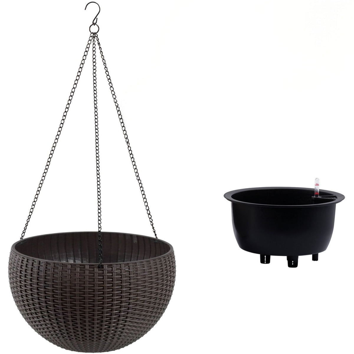 Self Watering Hanging Planter with Water Level Indicator - White, Black, or Dark Brown