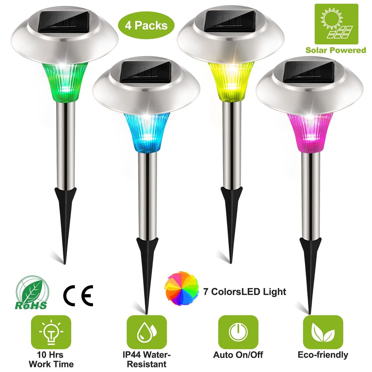 4-Pack Color-Changing Solar Garden Pathway Lights – IP44 Rated