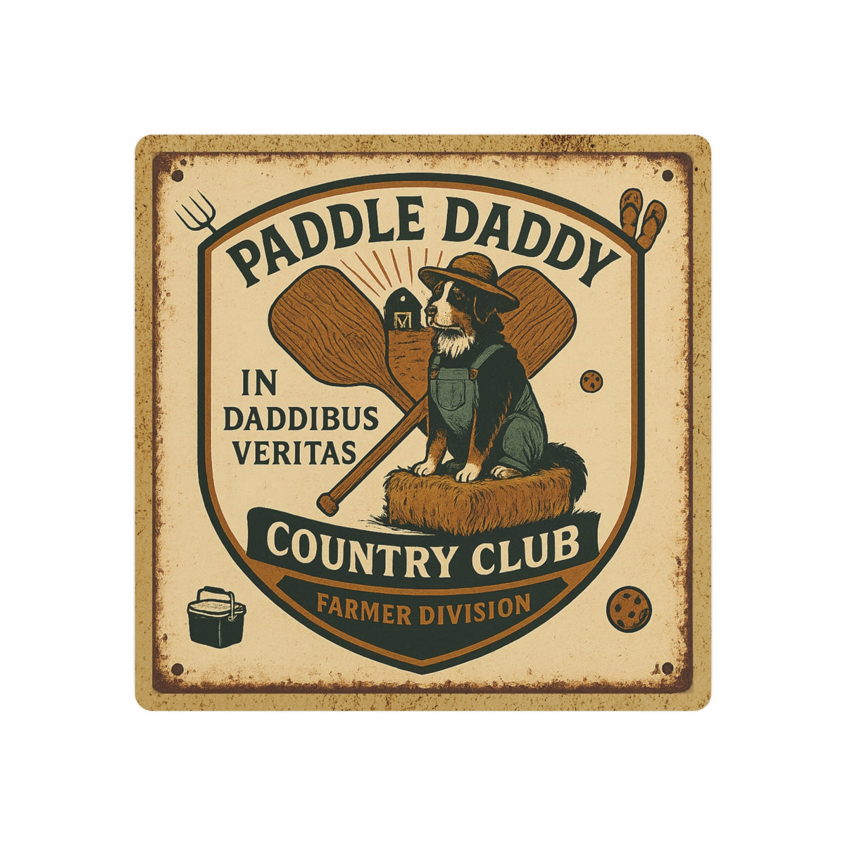 Farmer Division Metal Sign Rustic Barn Decor, Funny Farmhouse Wall Art, Paddle Daddy Country Club Gift for Farmers Tractor Lovers — product image