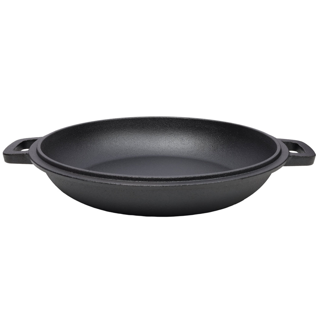 2 in 1 Pre-Seasoned Cast Iron Dutch Oven With Dual Handles, Outdoor Camping Deep Pot for Camping Fireplace Cooking BBQ Baking Campfire, 5 Quart.With 2pcs Silicone Handel Covers.