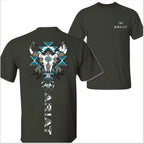 Ariat Western Bull Skull T-Shirt - Tribal Graphic with Turquoise Accents, Rodeo Style Gift Tee