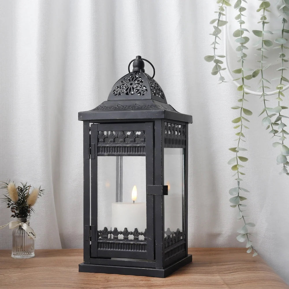 14.5"High Vintage Hanging Lantern（Black with Gold Brush）
