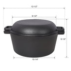 3 in 1 Pre-Seasoned Cast Iron Dutch Oven, Outdoor Camping Deep Pot, 5 Quart. Cover As A Skillet with Ribbed Bottom Design. With 2pcs Silicone Handel Covers, 1PC Lid Lifter.
