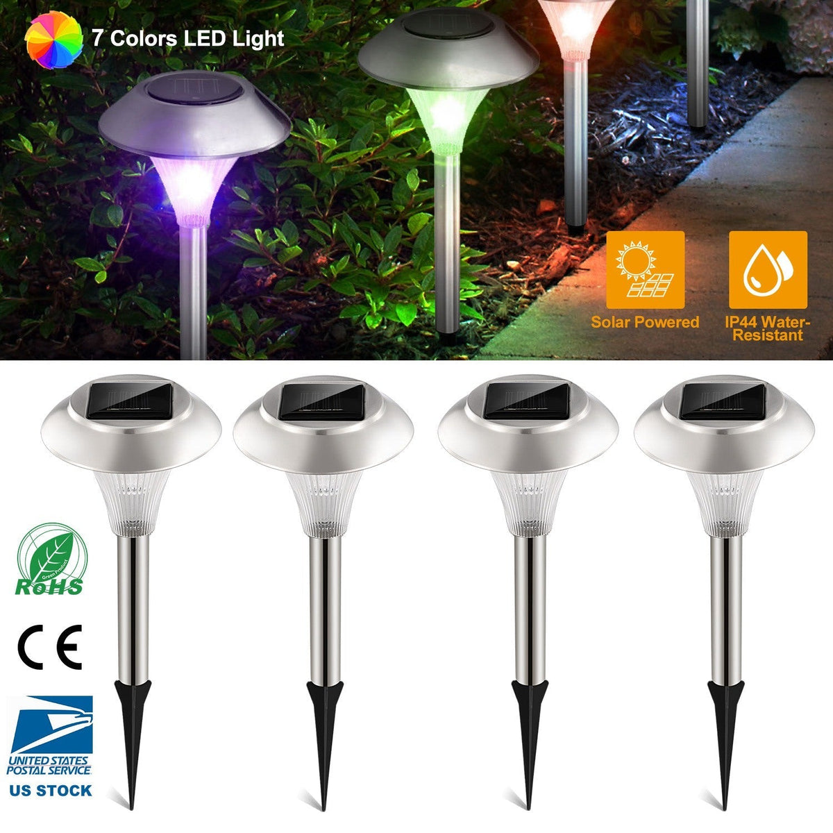 4-Pack Color-Changing Solar Garden Pathway Lights – IP44 Rated