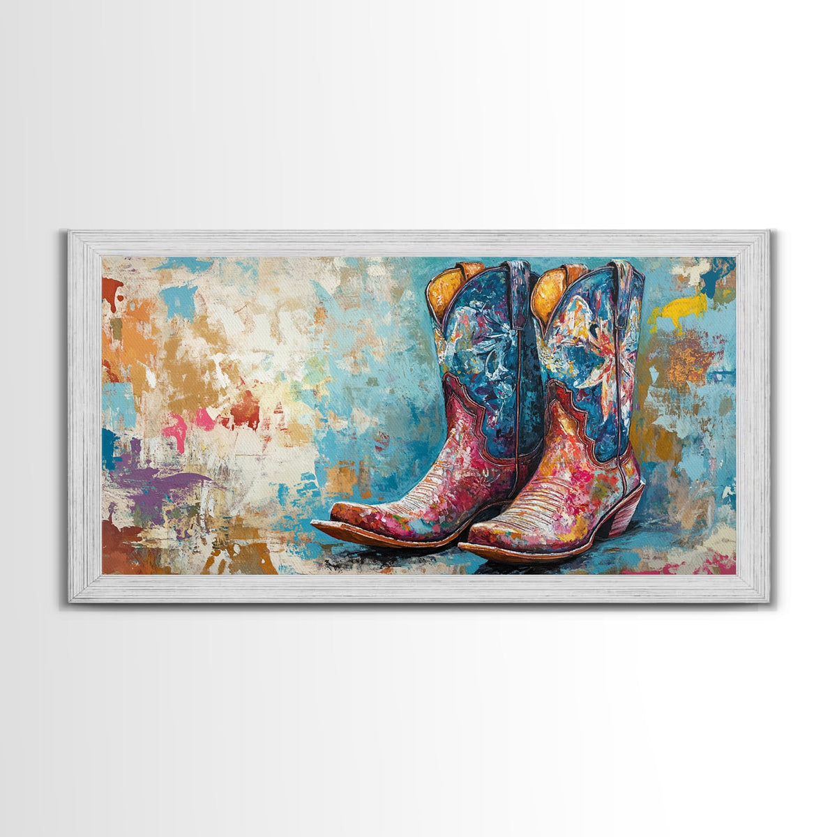 Cowboy Boots, Rustic Decor, Farmhouse Art, Western Wall Art, Vintage Americana, Southwest Wall Art, Extra Wide Art, Canvas Print