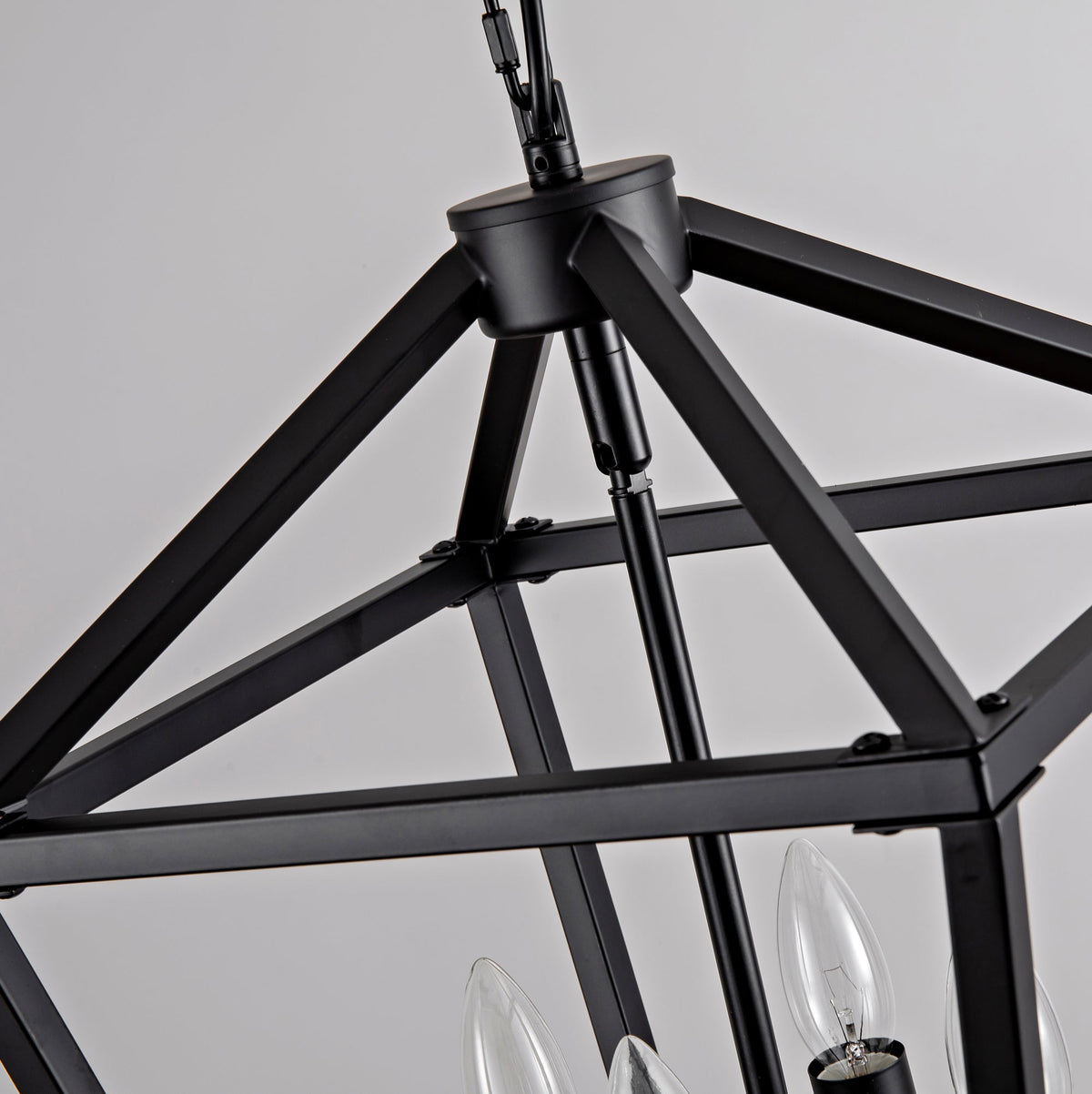 Farmhouse Lantern Chandelier 4-Light with Wrought Iron Accents - Matte Black