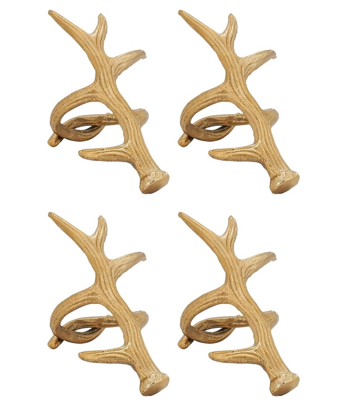 Fennco Styles Rustic Antler Design Aluminum Napkin Rings, Set of 4- Bronze Branch Napkin Holders for Home Decor, Banquets, Holiday and Special Occasions