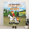 Personalized Dad Riding Horse Fleece Throw Blanket/Quilt - Father's Day Gift Idea For Horse Lovers - My Hero Wears Cowboy Boots, I Call Him Daddy — product image
