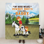 Personalized Dad Riding Horse Fleece Throw Blanket/Quilt - Father's Day Gift Idea For Horse Lovers - My Hero Wears Cowboy Boots, I Call Him Daddy — product image