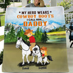 Personalized Dad Riding Horse Fleece Throw Blanket/Quilt - Father's Day Gift Idea For Horse Lovers - My Hero Wears Cowboy Boots, I Call Him Daddy