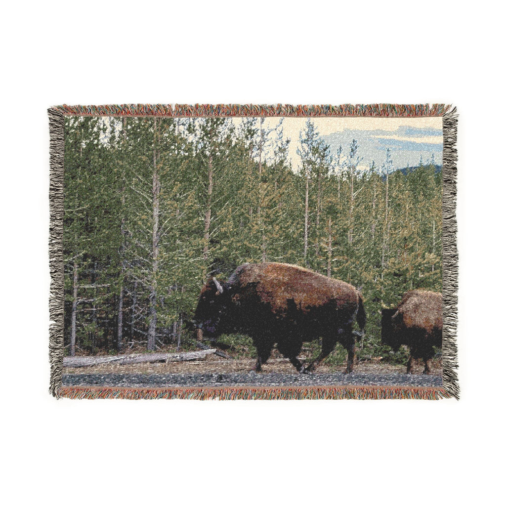 Bison Woven Throw Blanket — Rustic Woodland Home Decor — product image
