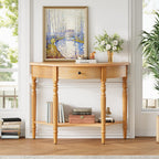 Farmhouse Half Moon Console Table with Drawer & Shelf - Rustic Finish