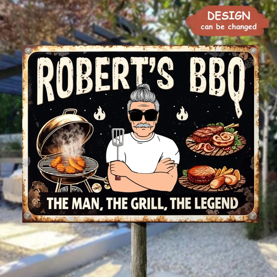 Personalized BBQ Metal Sign - Gift For Him - The Man, The Grill, The Legend — product image